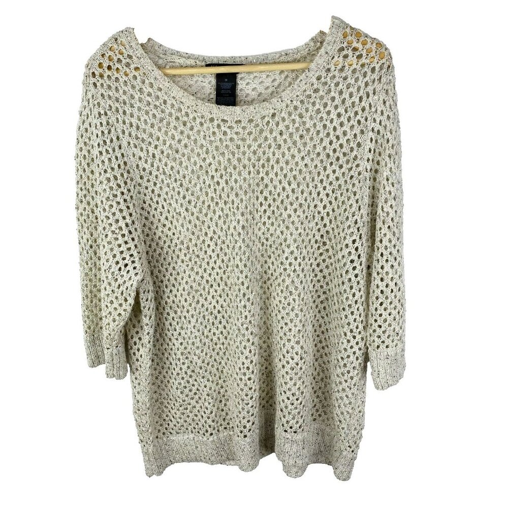 INC International Concepts Sweater Woman Plus Size 3X Silver Open Knit Pullover
